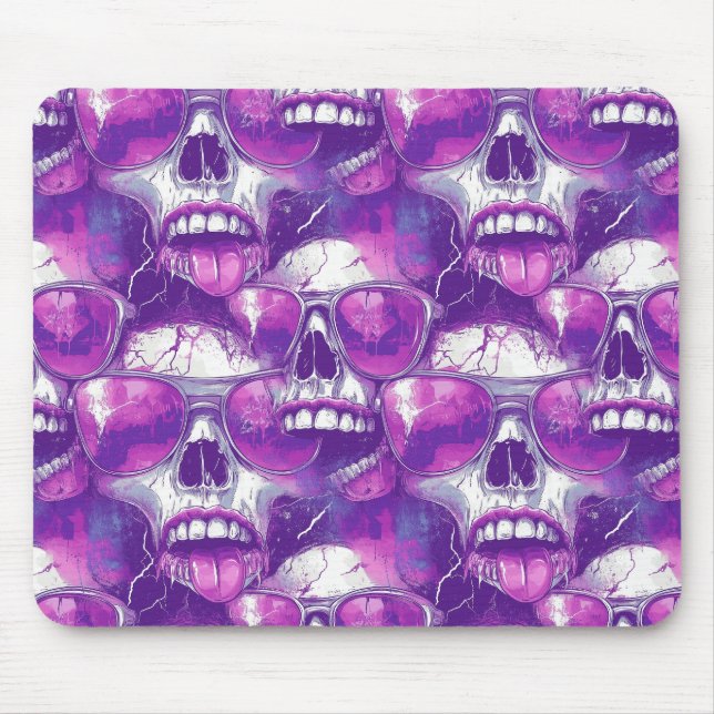 Mousepad Design de padrão do crânio com óculos de sol roxos (Frente)