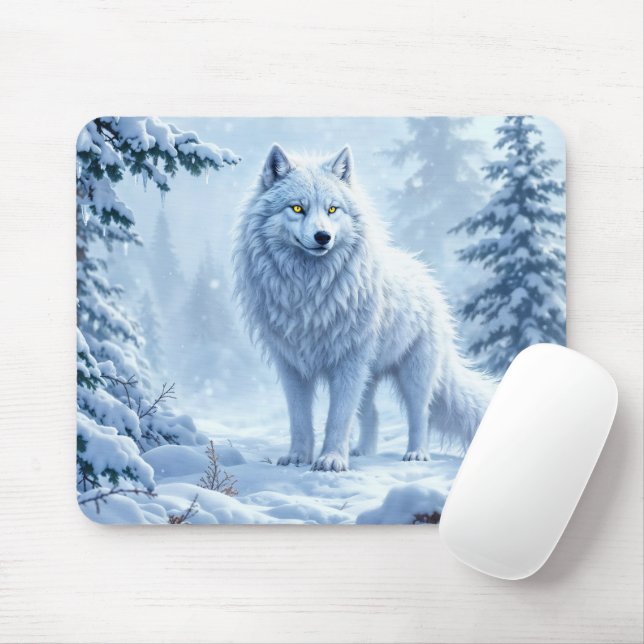 Mousepad Design de paisagem de inverno do lobo branco do Ár (Com mouse)