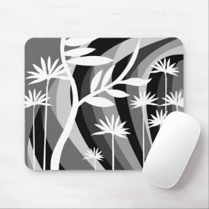 Mousepad Design de plantas brancas e pretas