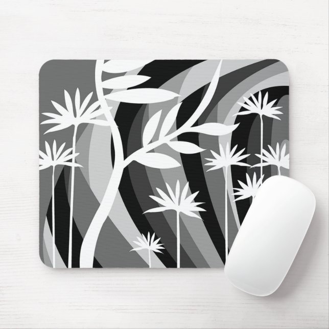 Mousepad Design de plantas brancas e pretas (Com mouse)