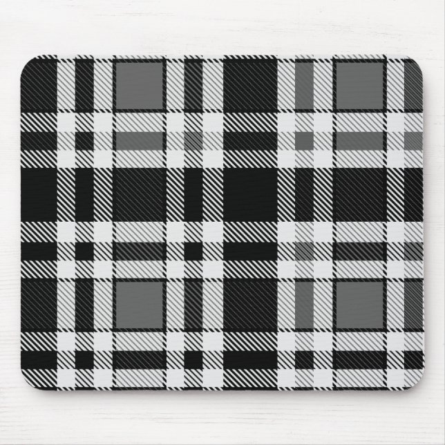 Mousepad Design de Tartan Xadrez Flannel Branco preto (Frente)
