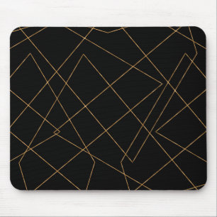 Mousepad Design de Traços Geométricos Dourados e Pretos Mod