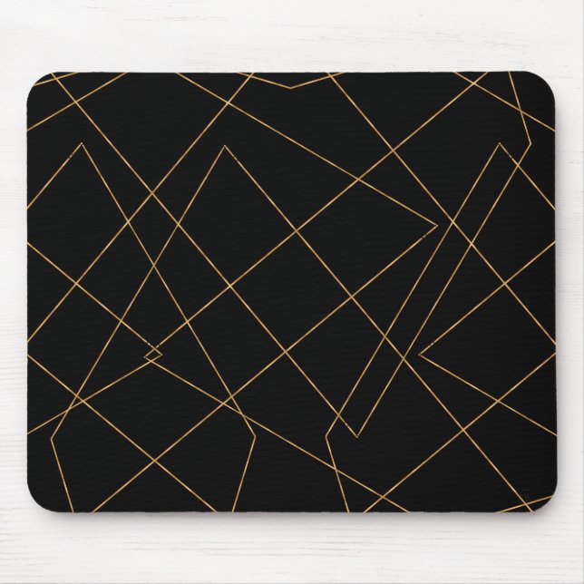 Mousepad Design de Traços Geométricos Dourados e Pretos Mod (Frente)