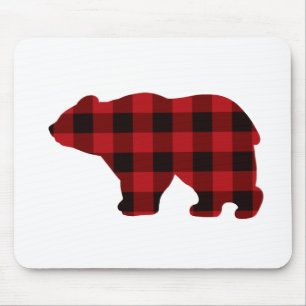 Mousepad Design de Urso xadrez preto e vermelho clássico