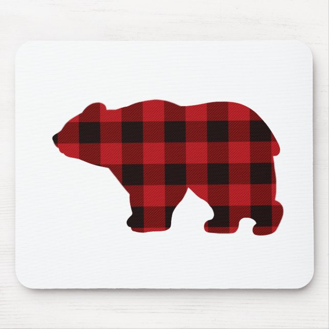Mousepad Design de Urso xadrez preto e vermelho clássico (Frente)
