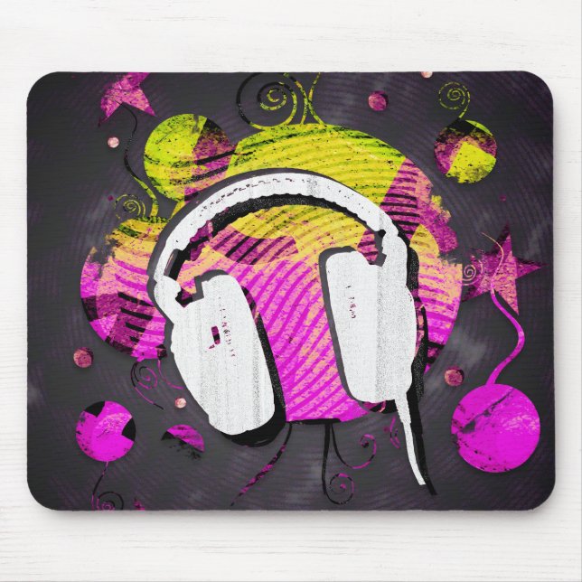 Mousepad Design do auscultadores no fundo cor-de-rosa e (Frente)
