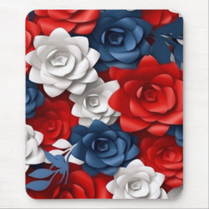 Mousepad Design do Elegante Floral Vermelho Branco Azul Flo