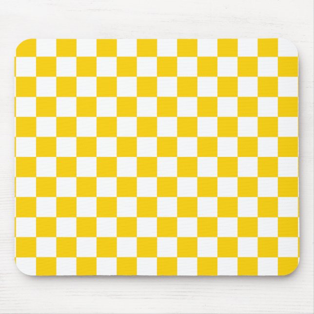 Mousepad Design do padrão de verificação branco amarelo (Frente)