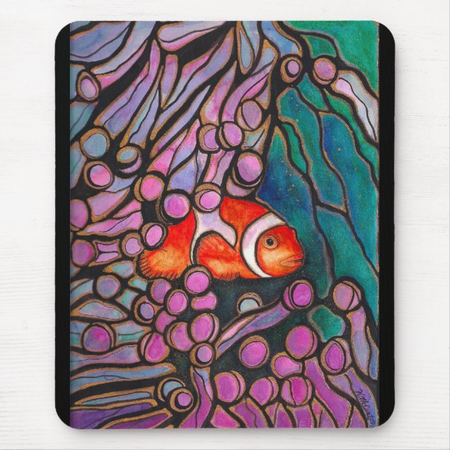 Mousepad Design do "vitral" da anêmona de mar de Clownfish! (Frente)
