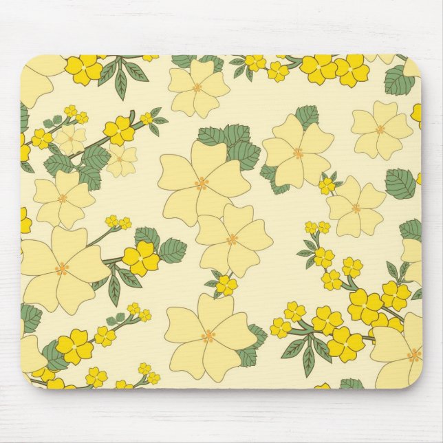 Mousepad Design floral amarelo-limão-verde-vindimado (Frente)