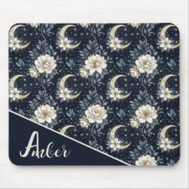 Mousepad Design Floral Celestial de Meia-Noite & Lua Cresce