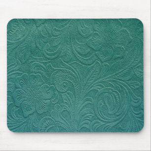 Mousepad Design Floral Emboscada De Couro Verde