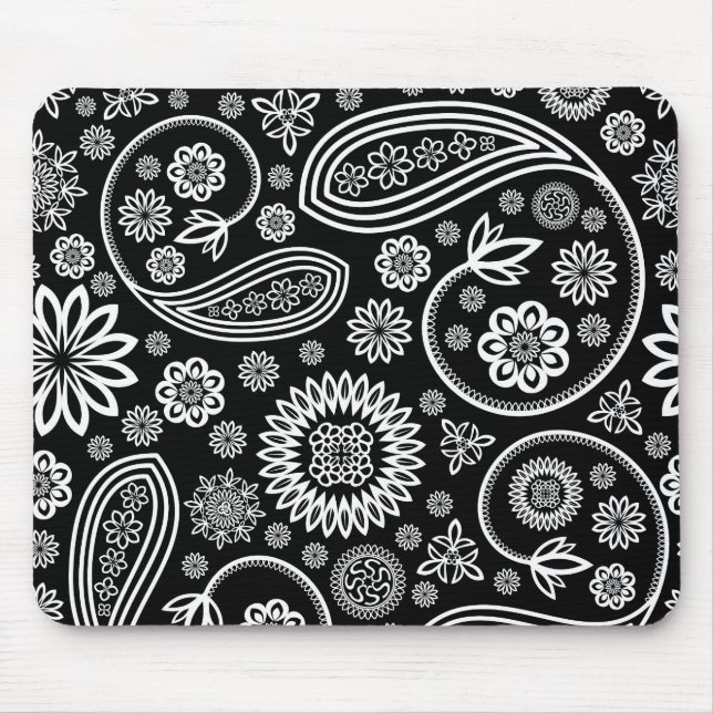 Mousepad Design Floral Retro Branco A Preto (Frente)