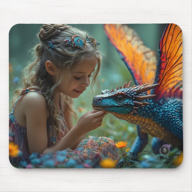 Mousepad Design Fofo de Dragão Azul Fada (Frente)