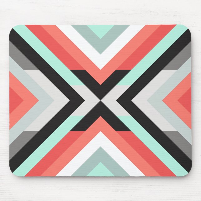 Mousepad Design Geométrico Mint Coral Contemporâneo (Frente)
