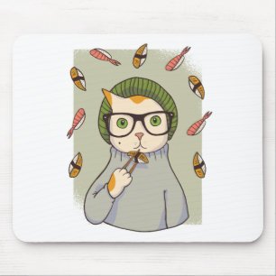 Mousepad Design Gourmet de Sushi Amante de Gato