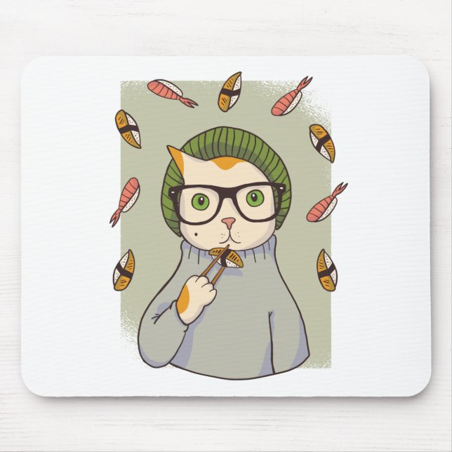 Mousepad Design Gourmet de Sushi Amante de Gato (Frente)