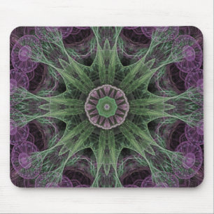 Mousepad Design Moderno Abstrato Fractal Roxo e Verde