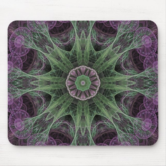 Mousepad Design Moderno Abstrato Fractal Roxo e Verde (Frente)