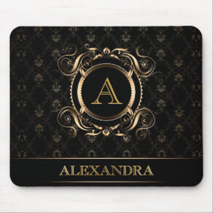 Mousepad Design-Monograma Barroco Negro e Dourado