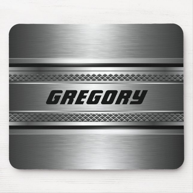 Mousepad Design Monogramas de Faux prata Masculina (Frente)