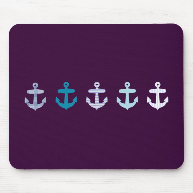 Mousepad Design náutico da âncora - azul/roxo (Frente)