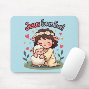 Mousepad Design Pastel "Jesus Ama Você" Kawaii Cristão