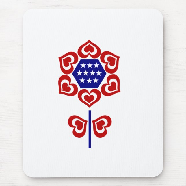 Mousepad Design Patriótico da Flor Azul Branco Vermelho (Frente)