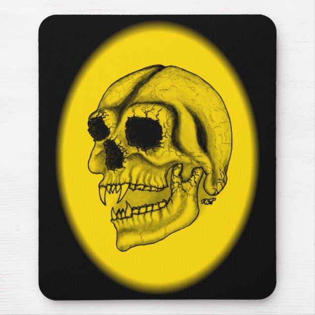 Mousepad Design preto-e-amarelo-caveira-vampiro (Frente)