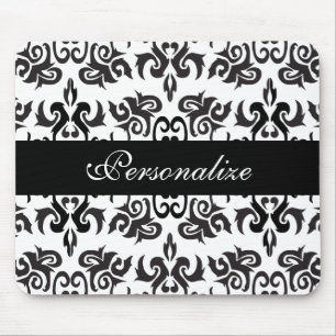 Mousepad Design preto e branco do damasco do vintage