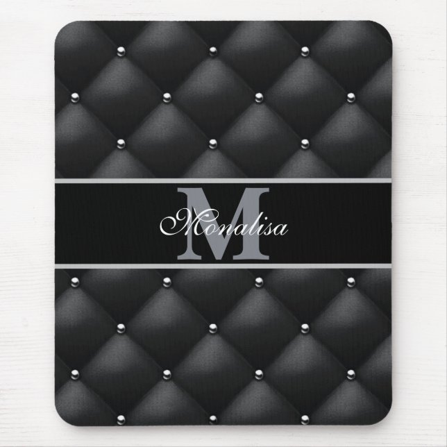Mousepad design preto luxuoso monogramado personalizado (Frente)