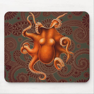 Mousepad Design vermelho do vintage do cefalópode do polvo