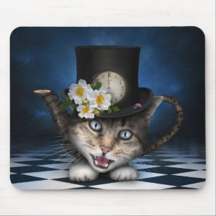 Mousepad Design Whimsical Teapot Gato Mad Hatter