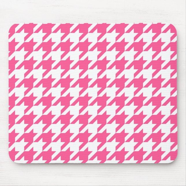 Mousepad Design Xadrez Houndstooth Rosa Branco  (Frente)