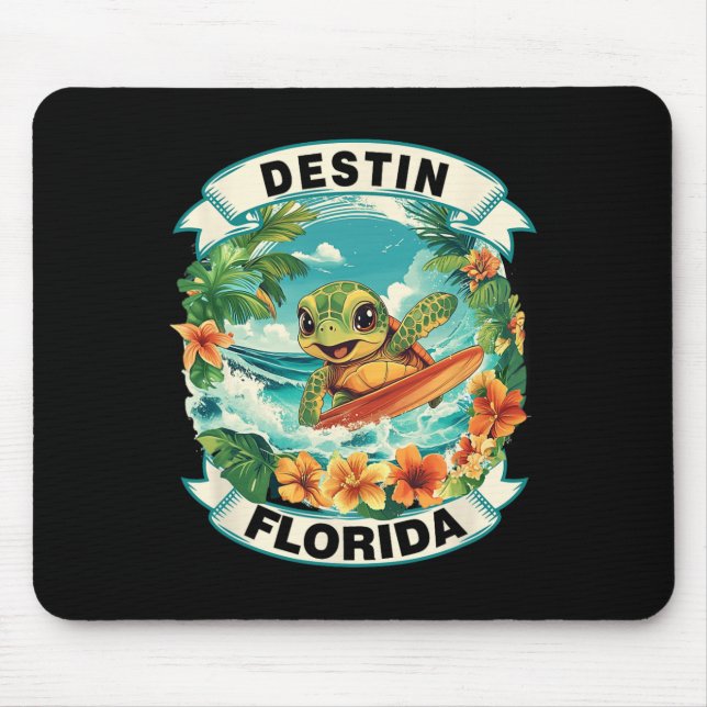 Mousepad Destin Flórida Tartaruga Marinha Fofo Surfando Fér (Frente)