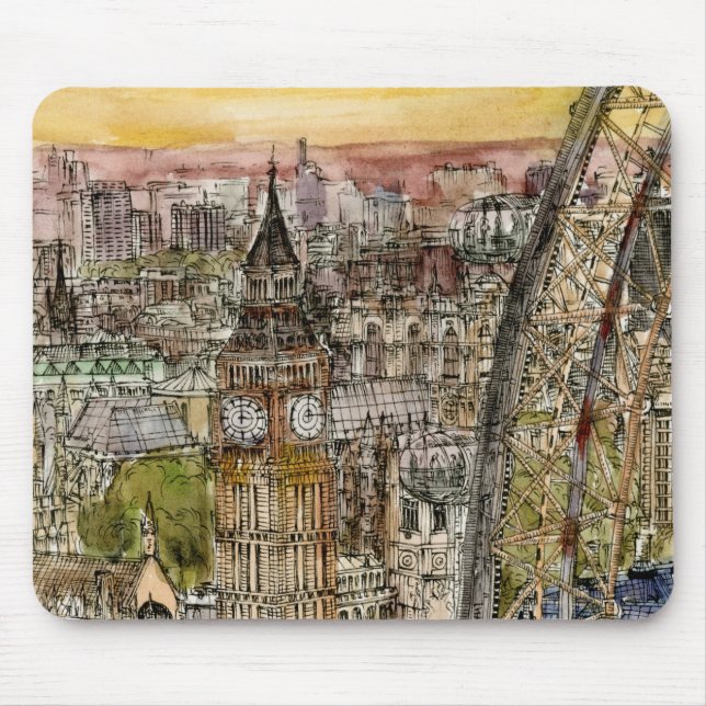 Mousepad Destinos | Watercolor Big Ben & London Eye (Frente)