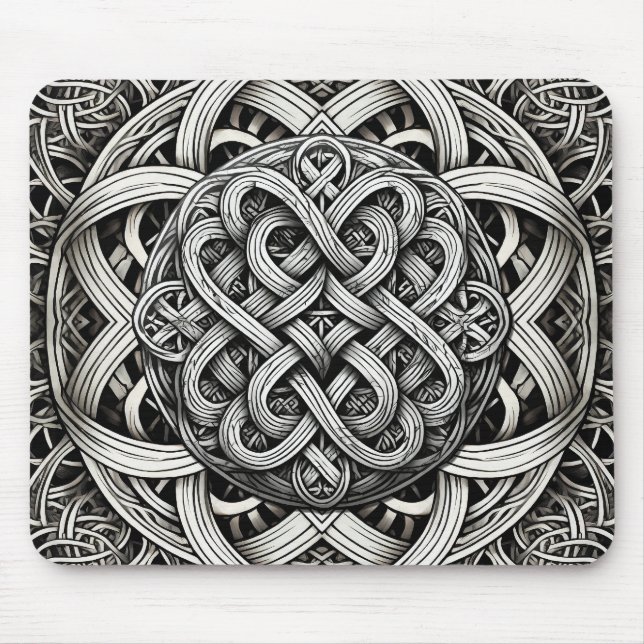 Mousepad Detaillierte Schwarz-Weißer keltischer Knoten 0001 (Frente)