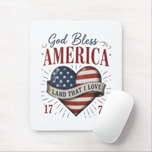 Mousepad Deus Abençoe a Bandeira do Coração Patriótico da A