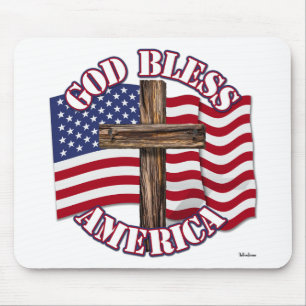 Mousepad Deus abençoe American com EUA Flag & Cross