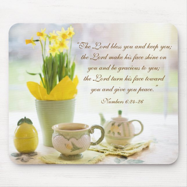 Mousepad Deus Abençoe Você Bíblia Verse Tea Party Daffodils (Frente)
