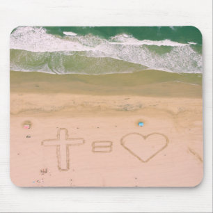 Mousepad Deus é igual a amor, Jesus é amor, mar de praia