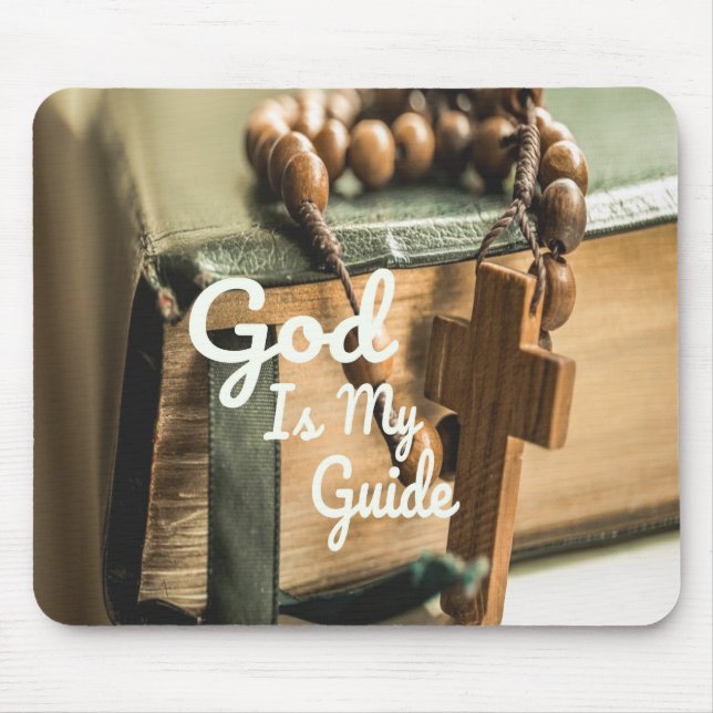 Mousepad Deus é minha Bíblia guia e Rosary Cross (Frente)