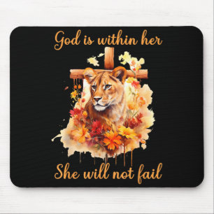 Mousepad Deus Está Dentro Dela Ela Não Falhará Lioness Cruz