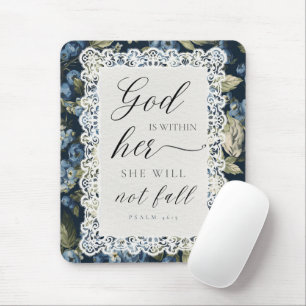 Mousepad Deus Está Dentro Dela Salmo 46:5 Floral Azul Ele