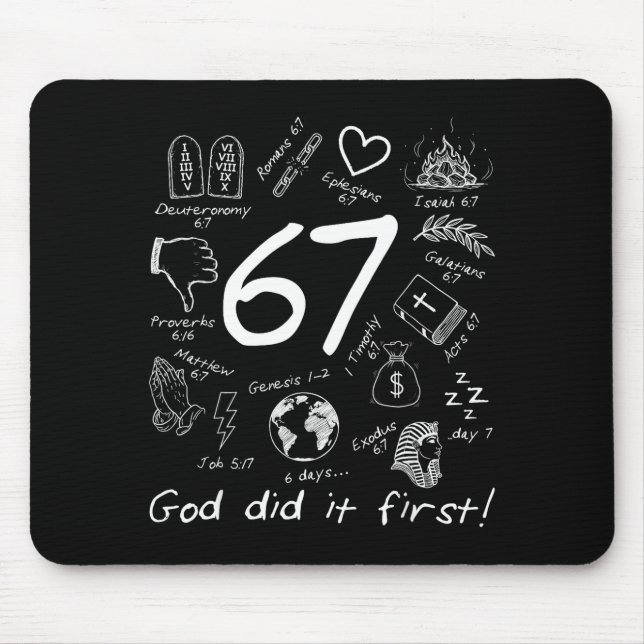 Mousepad Deus Fez Primeiro 67 Seis Sete Meme Jesus Cristão (Frente)