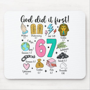 Mousepad Deus Fez Primeiro 67 Seis Sete Meme Jesus Cristo B