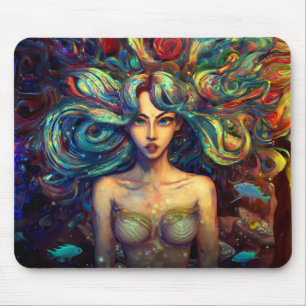 Mousepad Deusa do Mar das Sereias Ninfa Siren Arte Submarin