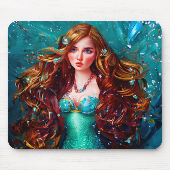 Mousepad Deusa do Mar das Sereias Ninfa Siren Arte Submarin (Frente)