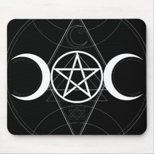 Mousepad Deusa Tripla Lua Pentagrama Preto & Branco Wicca