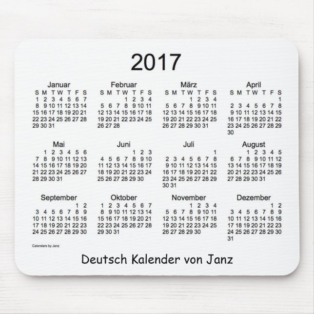 Mousepad Deutsch 2017 Kalender (Frente)